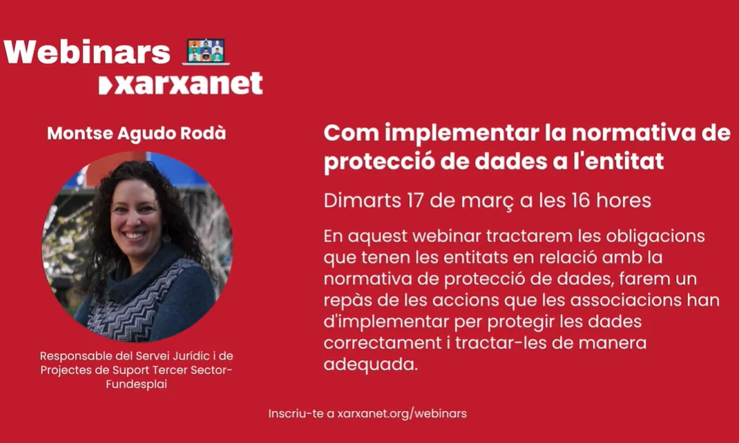 Webinar 'Com implementar la normativa de protecció de dades a l'entitat'. Font: Xarxanet