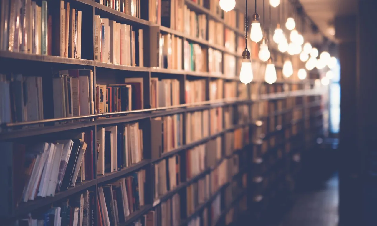 Fileres de prestatgeries amb llibres en una biblioteca