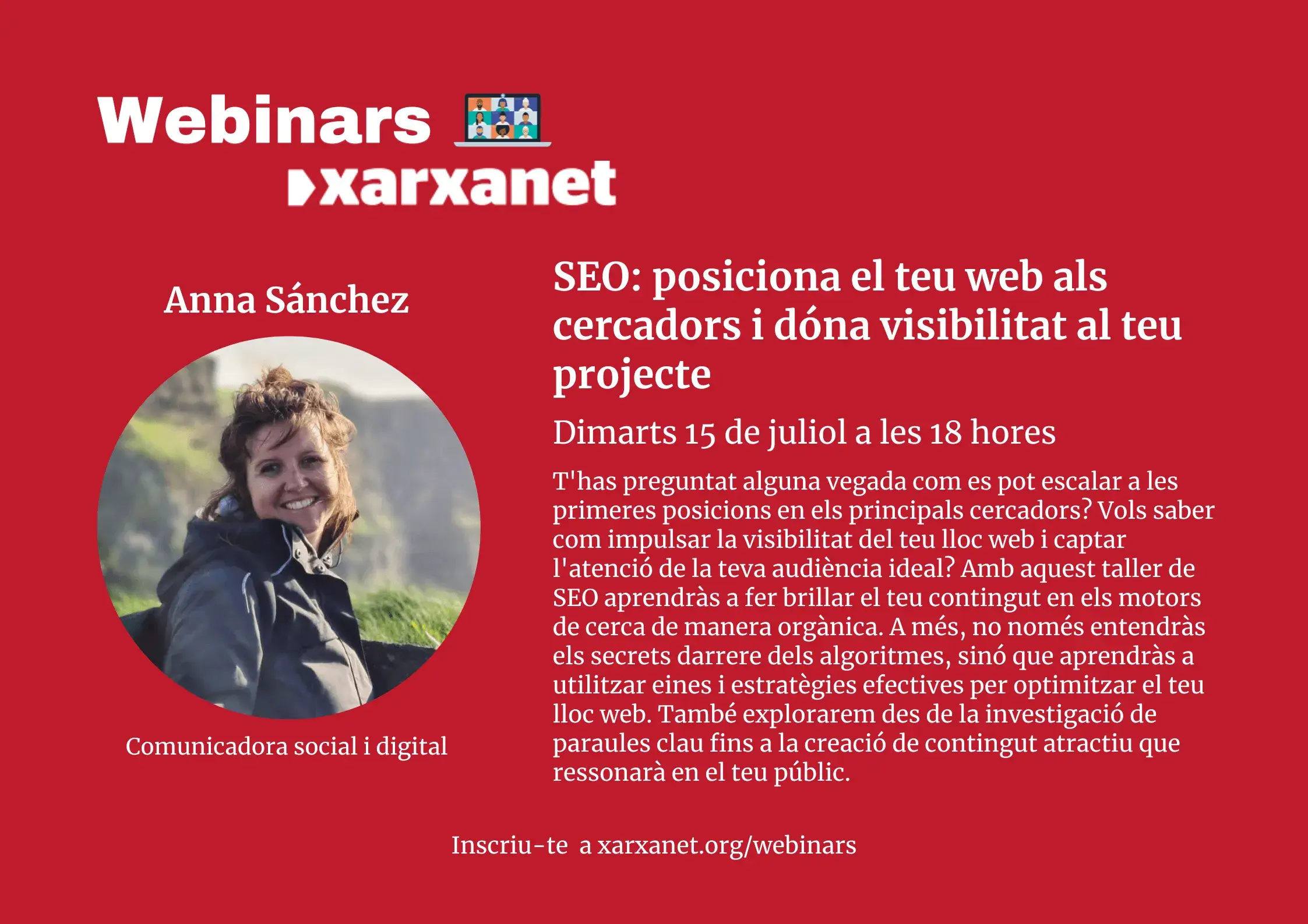 Cartell webinar 'SEO: posicina el teu web als cercadors i dóna visibilitat al teu projecte'
