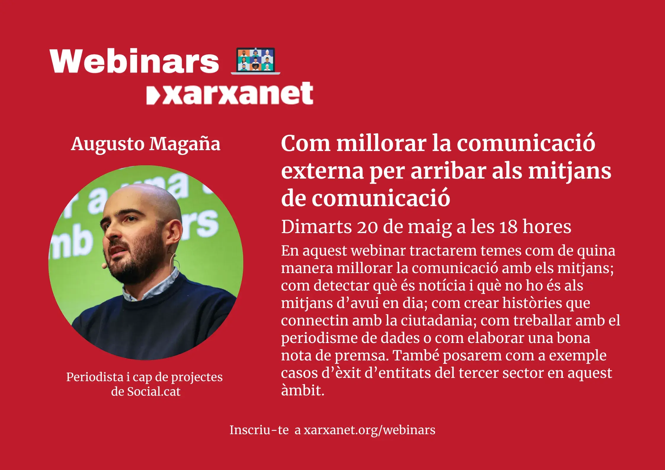 Cartell webinar 'Com millorar la comunicació externa per arribar als mitjans de comunicació'