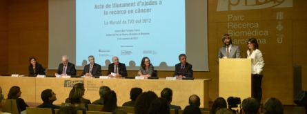 Lliurament d'ajudes per la recerca en càncer. Font: LA Marató de TV3 Font: 