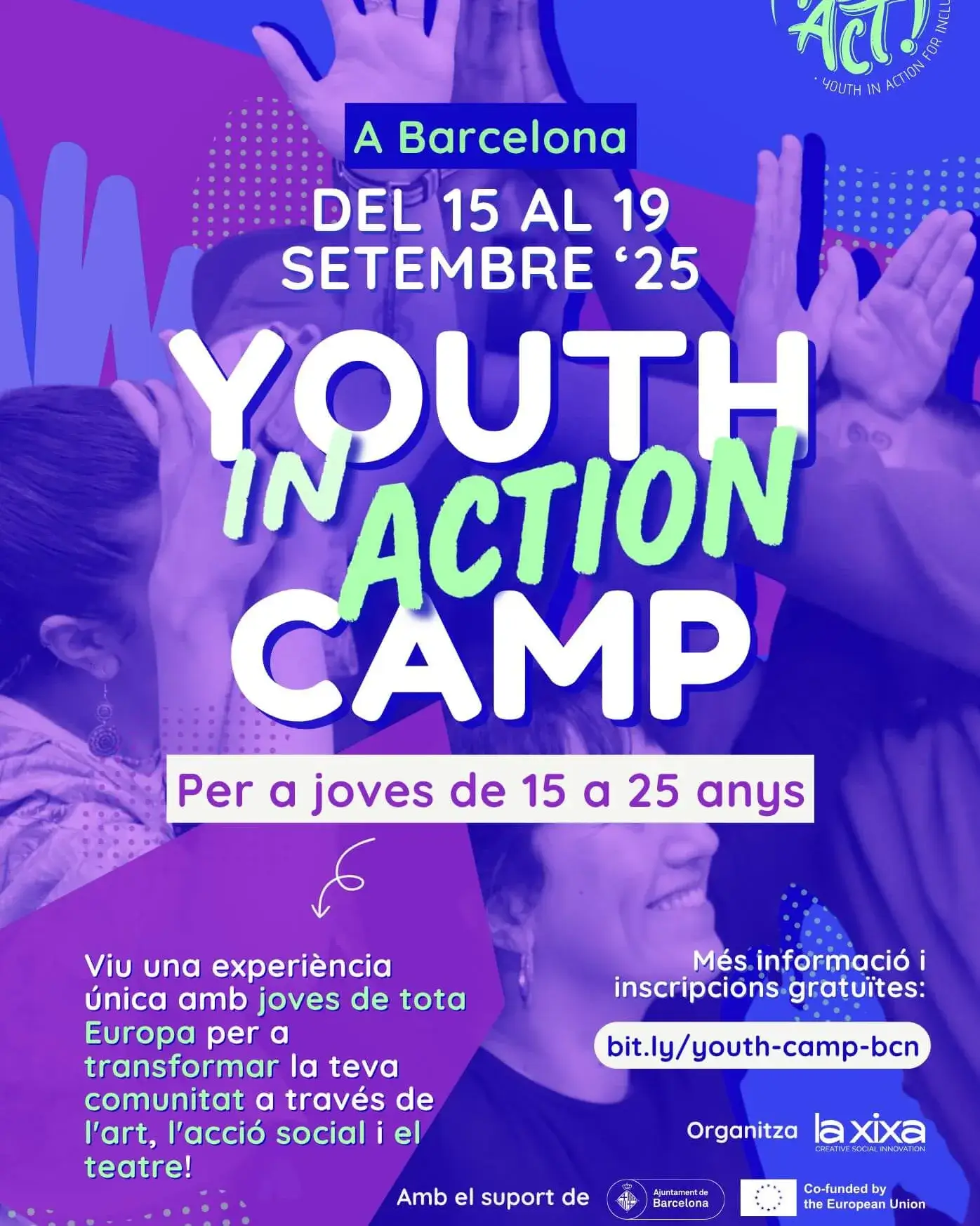 Cartell oficial dels casals Youth In Action Camp de La Xixa Teatre.