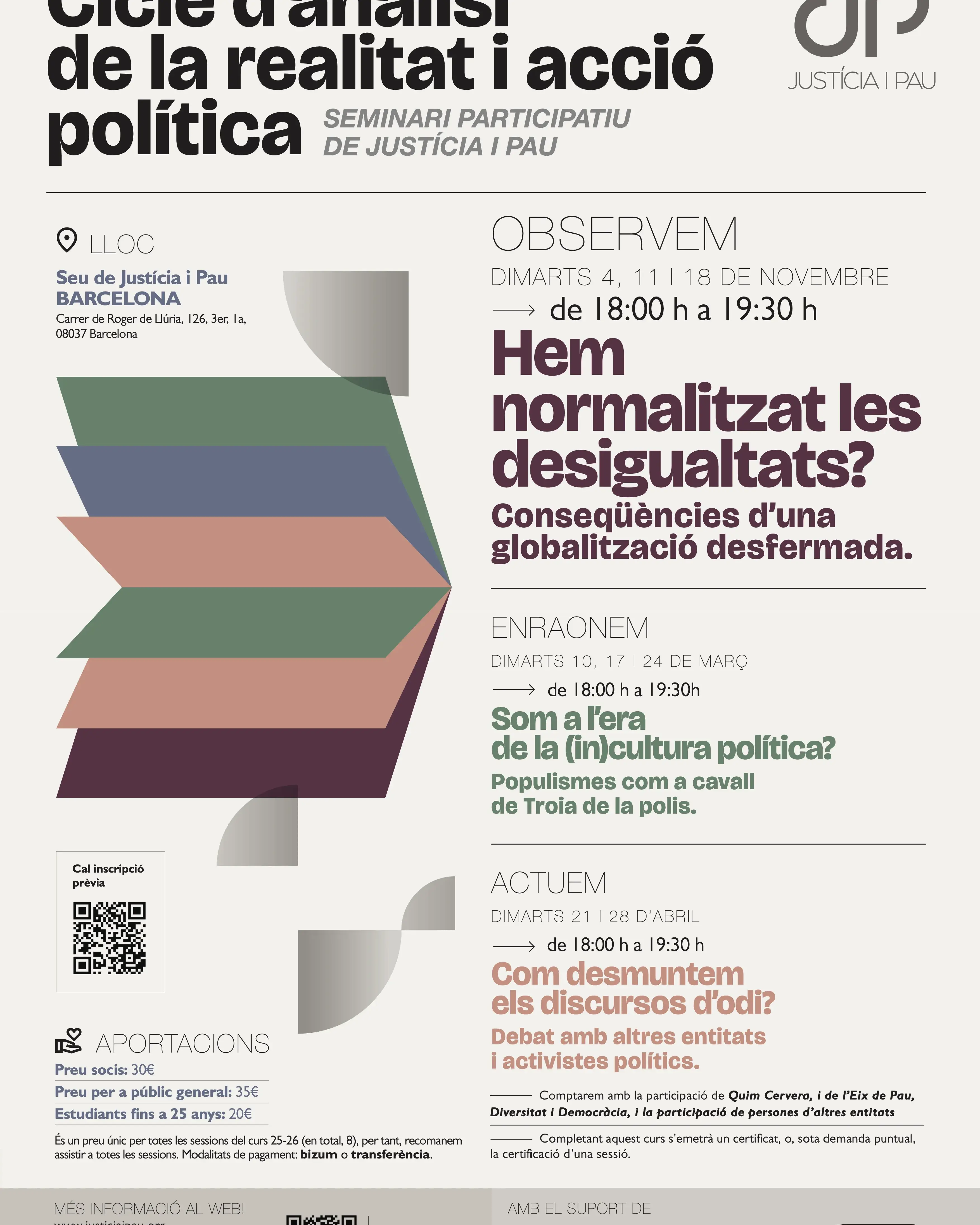 Cartell del curs de formació política i democràtica de Justícia i Pau