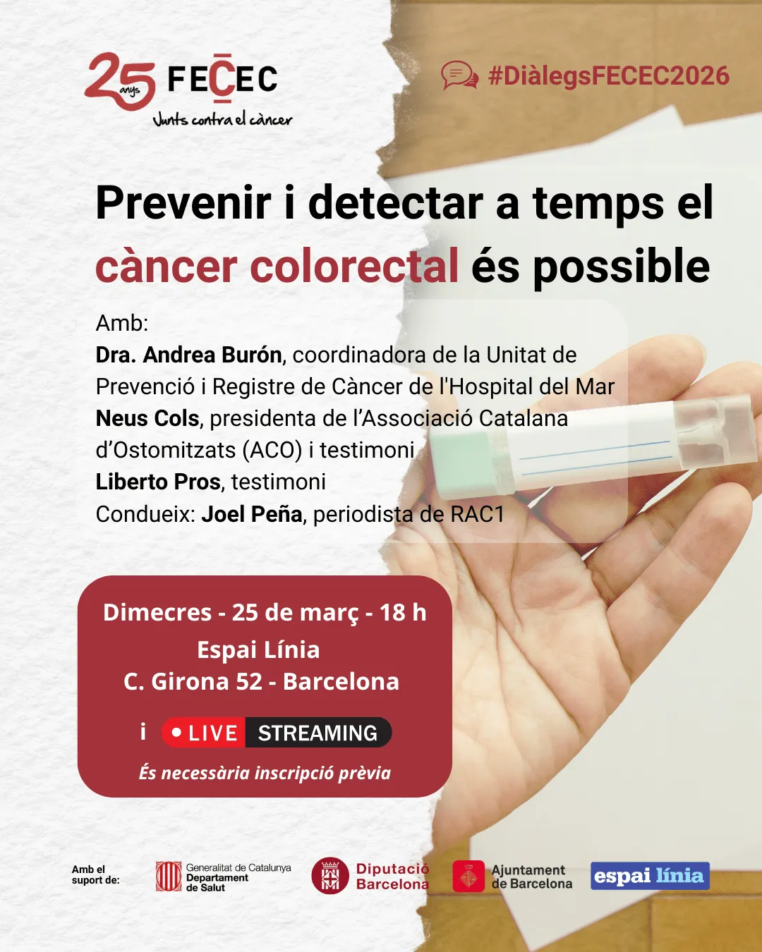 Diàleg ‘Prevenir i detectar a temps el càncer colorectal és possible’