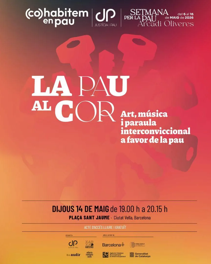 Cartell de l'acte de La Pau al Cor a Plaça Sant Jaume, per la V Setmana per la Pau - Arcadi Oliveres
