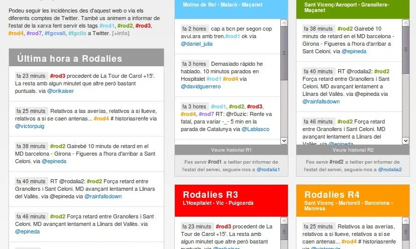 Fragment del web rodalia.info on podem seguir els tweets