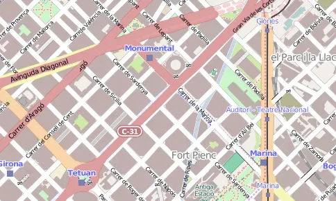 Un mapa d'OpenStreetMap amb una capa detall de la ciutat de Barcelona