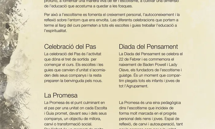 "Vivim la nostra fe i respectem les conviccions dels altres", part de la llei escolta i guia, al llibre "50 anys fent camí".
