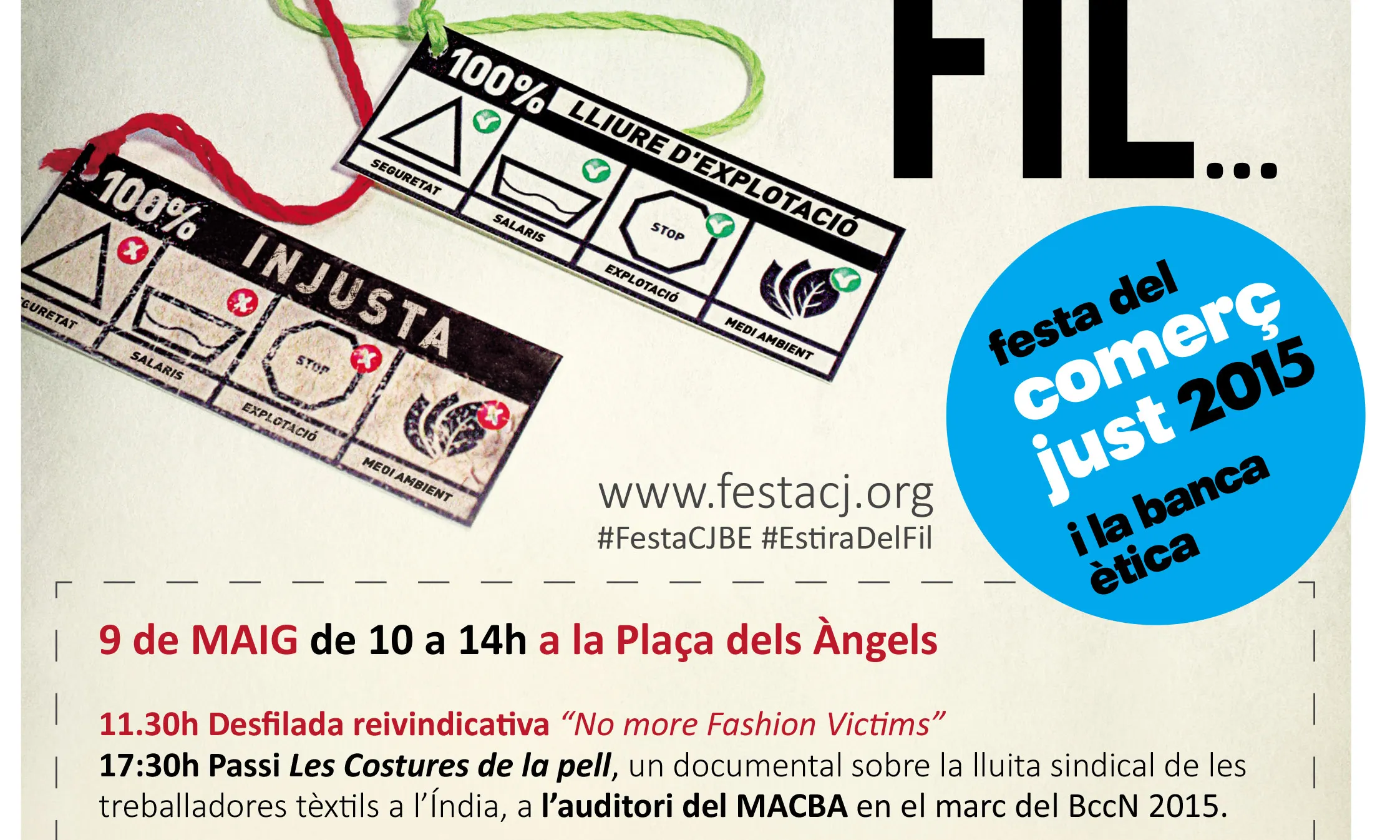 Cartell de l'acte central de la Festa del Comerç Just i la Banca Ètica 2015