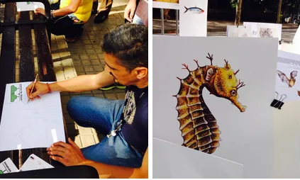 Espai de dibuix amb #illustraciencia de l'ACCC (Parking Day 2014)