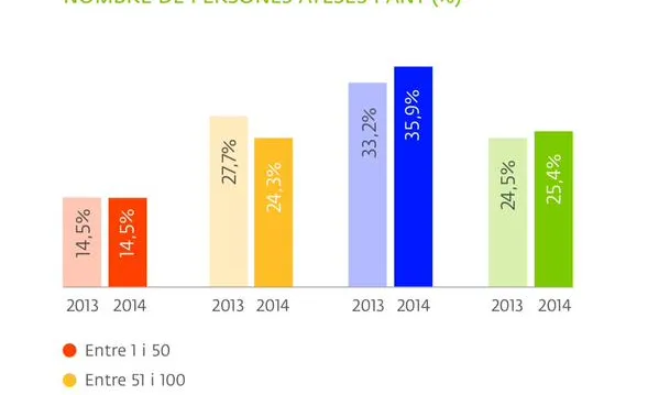 Distribució de les entitats en funció de les persones ateses - Font: Taula Tercer Sector