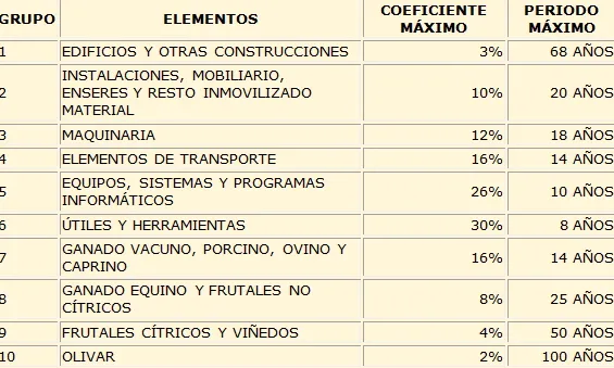 Imatge taula d'amortització de l'immobilitzat 