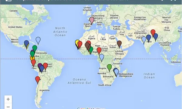 Mapa del CCD amb els projectes de cooperació duts a terme durant el 2015 (Font: CCD)