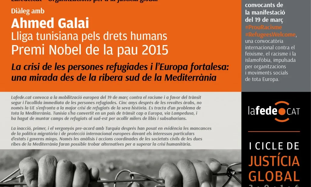 Cartell de la conferència on hi participa Ahmed Galai (Font: Lafede.cat)