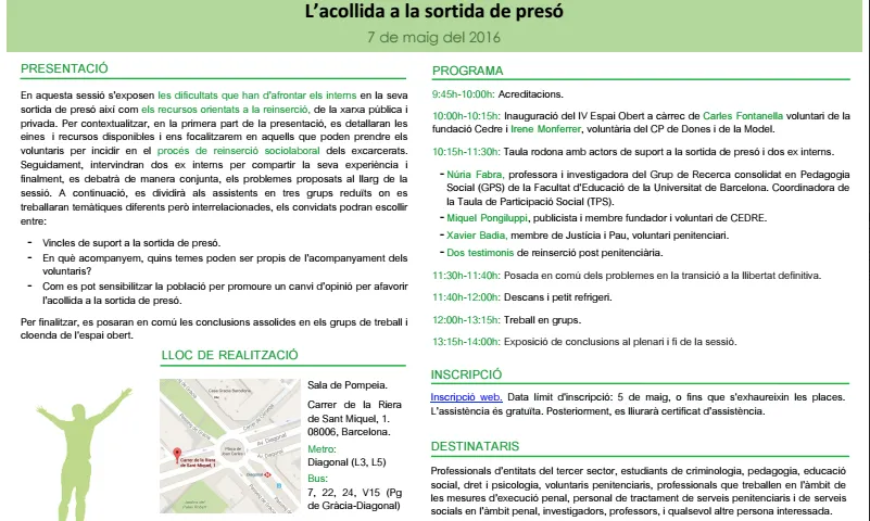 Programa del IV Espai Obert de Voluntariat Penitenciari