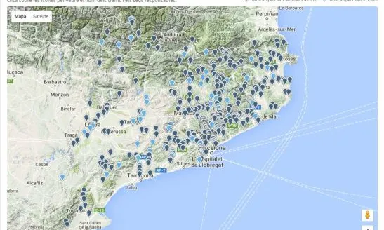 El mapa de les inspeccions de la primavera 2016 recull les 119 inspeccions enregistrades fins a data actual. S'en preveu una desena més (imatge: custodiafluvial.wordpress. com) 