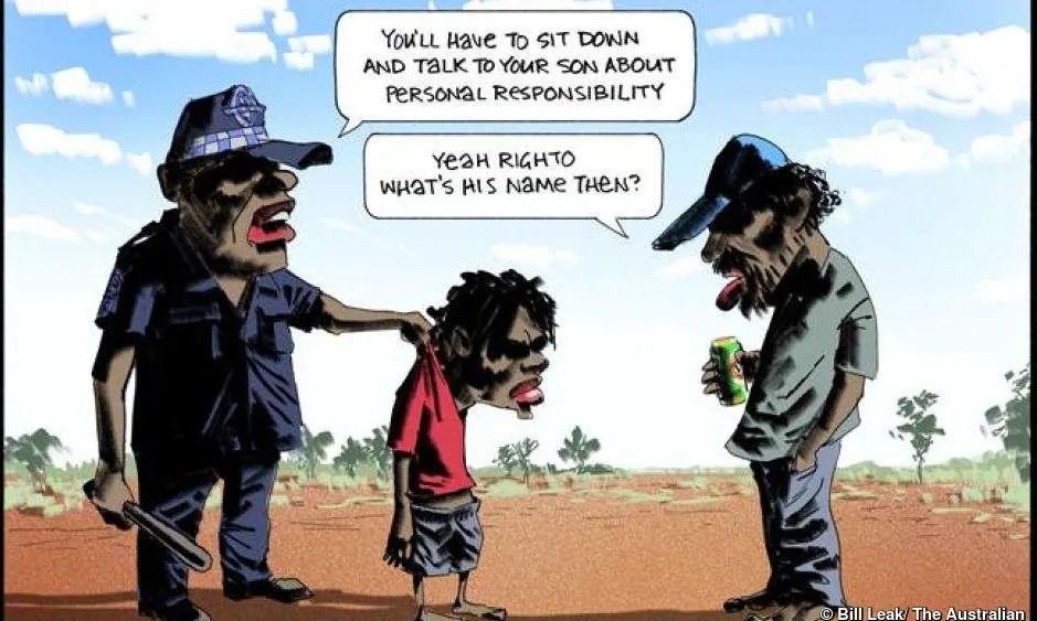 Vinyeta racista de Bill Leak, dibuixant nominat al premi. Font: Survival 