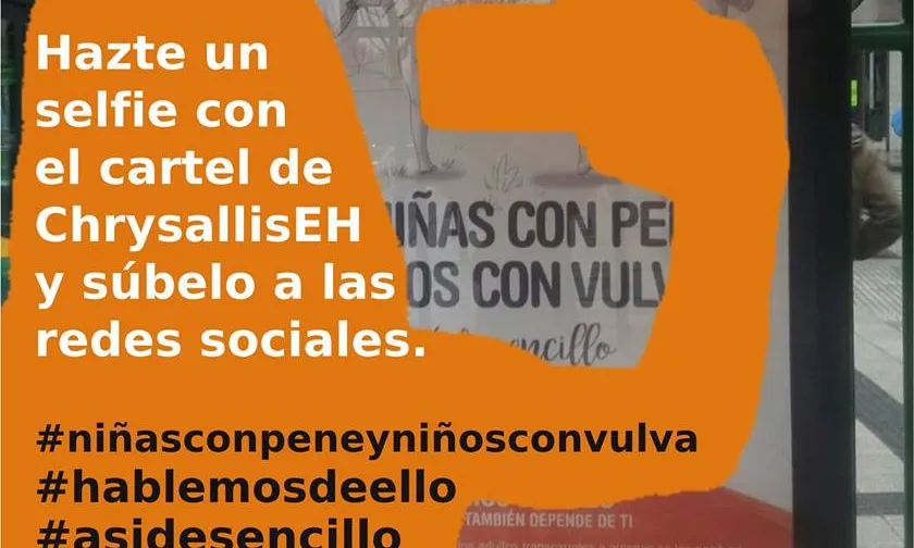 Crida en el marc de la campanya campanya "Hi ha nenes amb penis i nens amb vulva". Font: Pàgina de Facebook de Chrysallis Euskal Herria