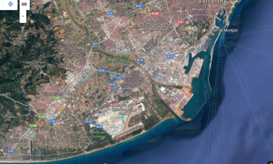 El 60% del Delta del Llobregat ja està sota ciment (imatge: google maps)