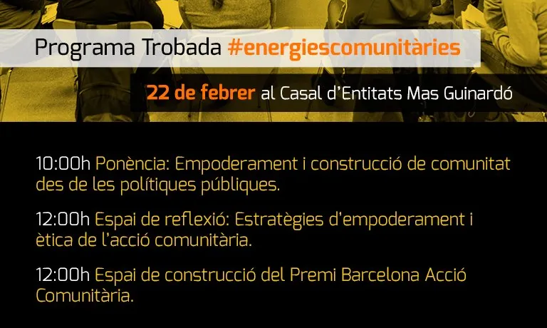 Programa de la trobada del 22 de febrer de les #energiescomunitàries. Font: Twitter de les Energies Comunitàries