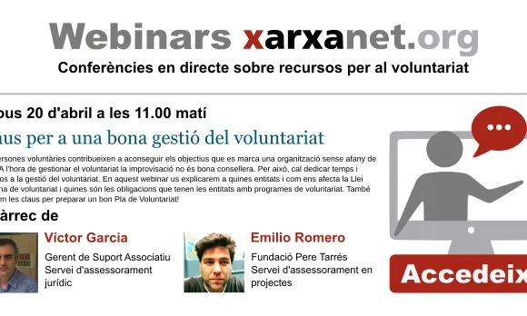 Pop-up del webinar sobre gestió del voluntariat