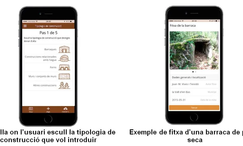 Es poden identificar divers tipus de construccions i pujar les fitxes a l'app