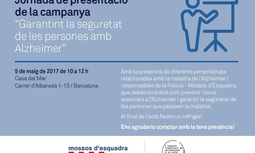 Anunci de la jornada on s'ha presentat la campanya "Garantint la seguretat de les persones amb Alzheimer"