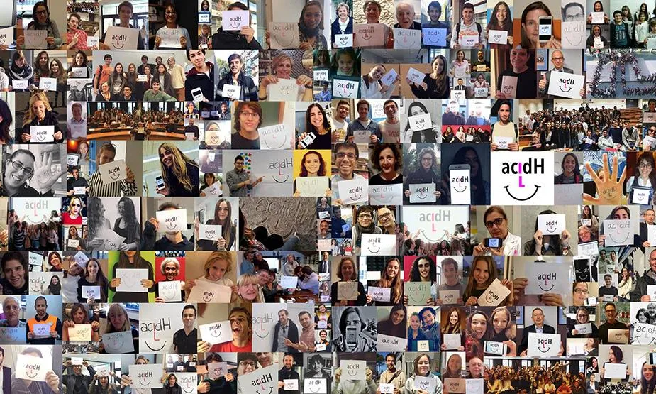 Collage amb fotos de persones que donen suport a l'associació AcidH