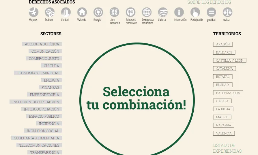 Captura de pantalla del catàleg d'experiències d'economia solidària i drets humans