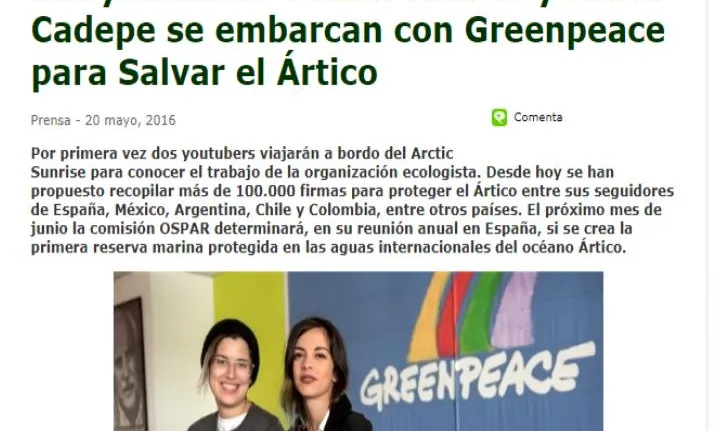 Les youtubers Yellew Mellow i Maria Cadepé es van embarcar a una expedició a l'Àrtic amb Greenpeace