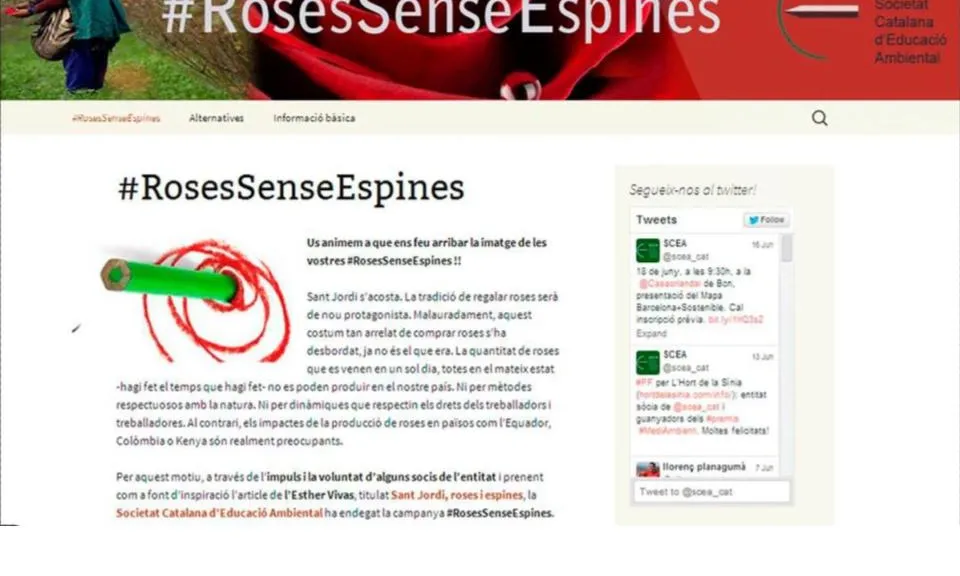 La campanya #RosesSenseEspines de la Societat Catalana d'Educació Ambiental vol donar visibilitat a la problemàtica i oferir alternatives a les persones que volen regalar una rosa per Sant Jordi