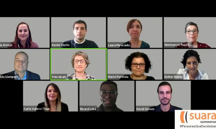 Captura de pantalla d'un moment de l'assemblea virtual de la Cooperativa Suara. Imatge de la Cooperativa Suara. 
