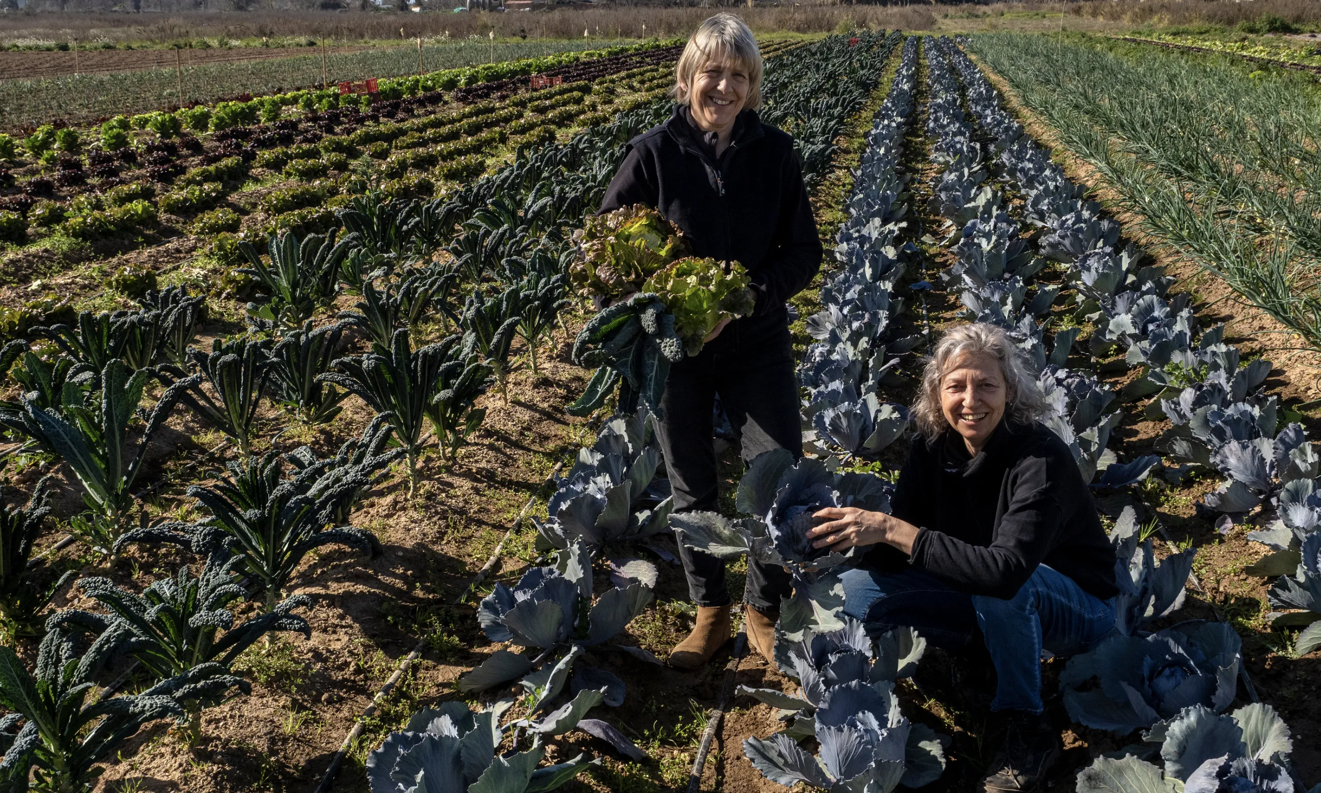 Dues agricultores amb els seus camps