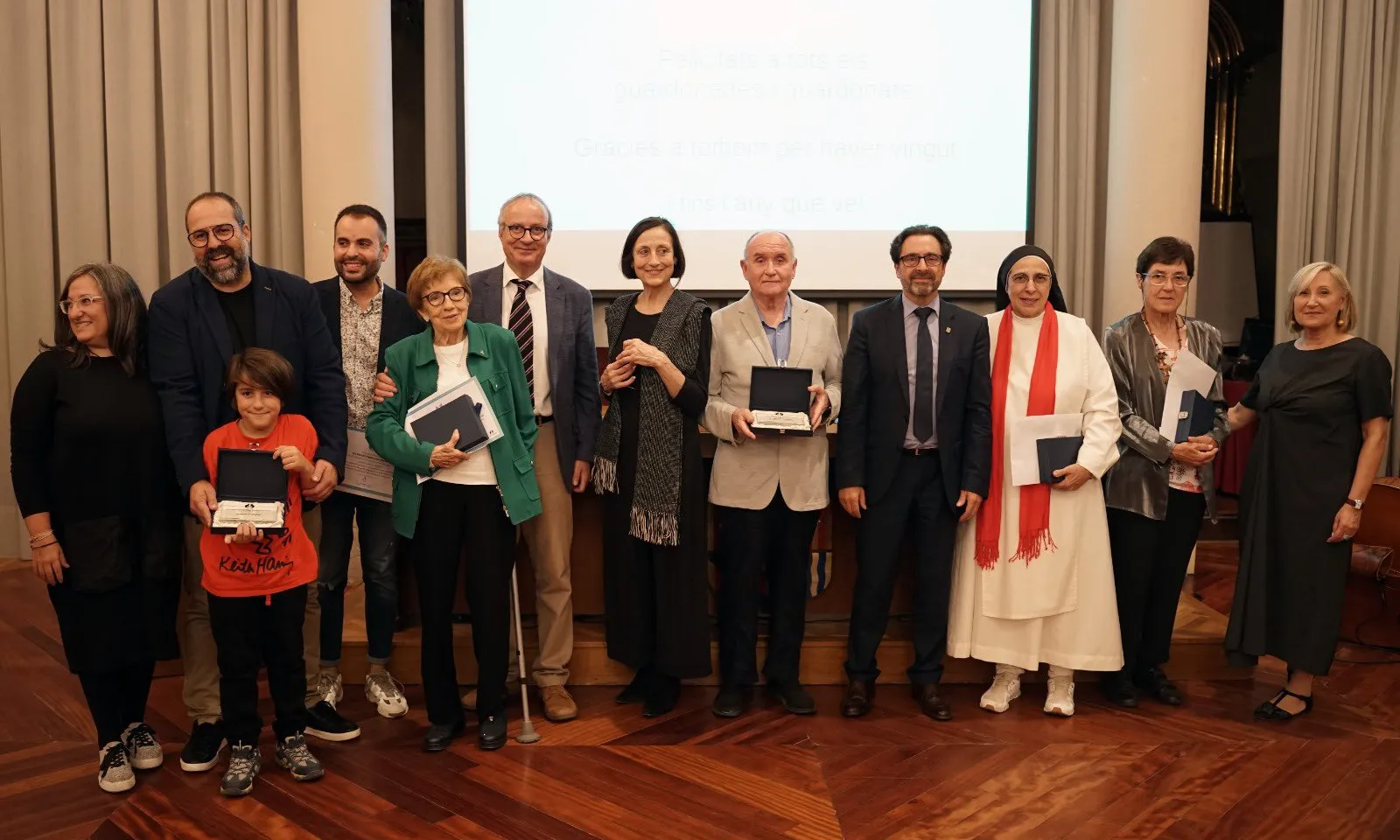 Les persones guardonades amb els XXI Premis Fundació FiraGran, entre elles, l’actriu Carme Elias, la monja sor Lucía Caram i l’atleta Miquel Pucurull.