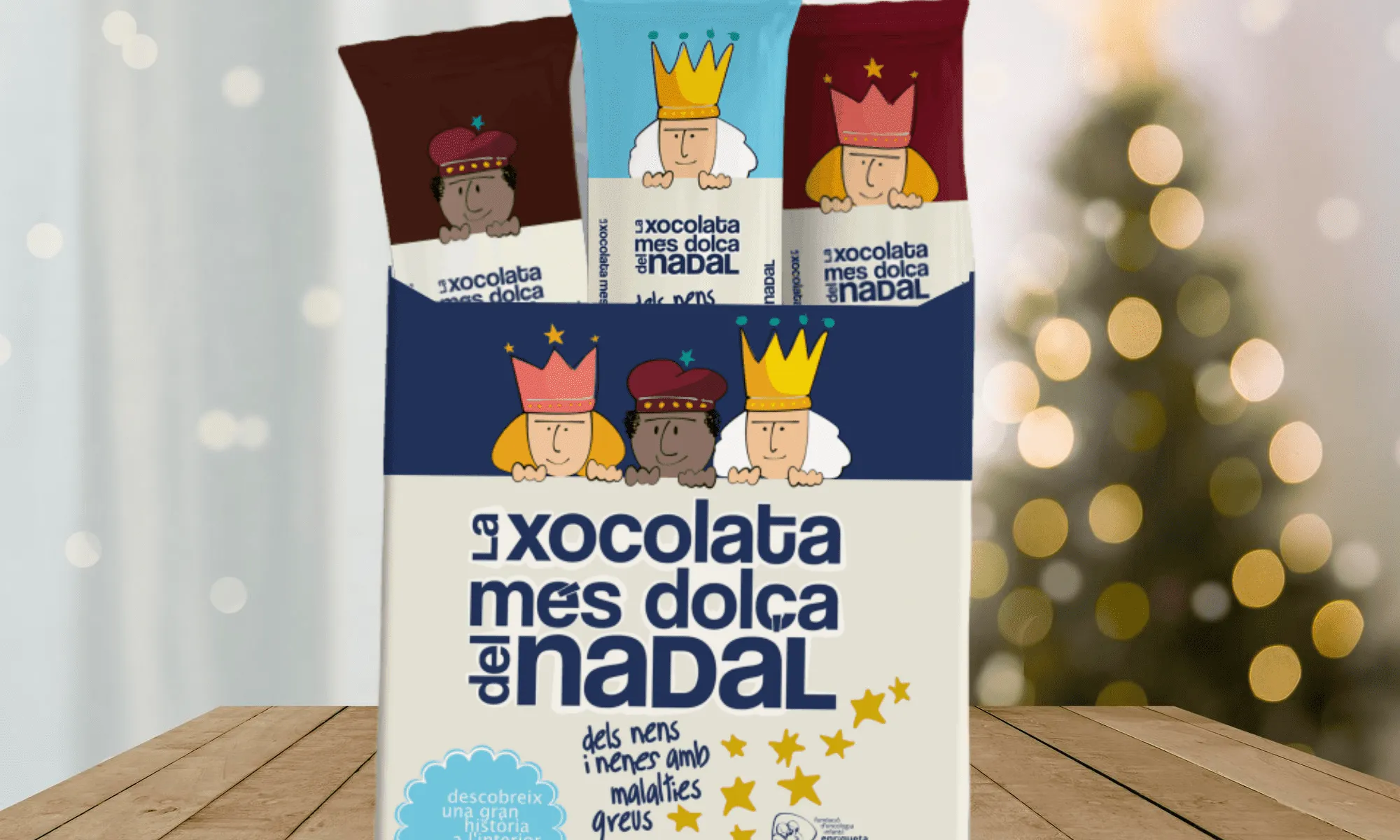 ‘La xocolata més dolça del Nadal’, a més, té la particularitat que va en un paquet amb unes estrelles que dibuixen els nens i nenes que acompanya la fundació.