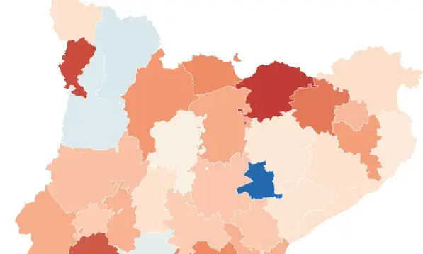  Increment del teixit associatiu els darrers cinc anys, per comarques. Font: Xarxanet