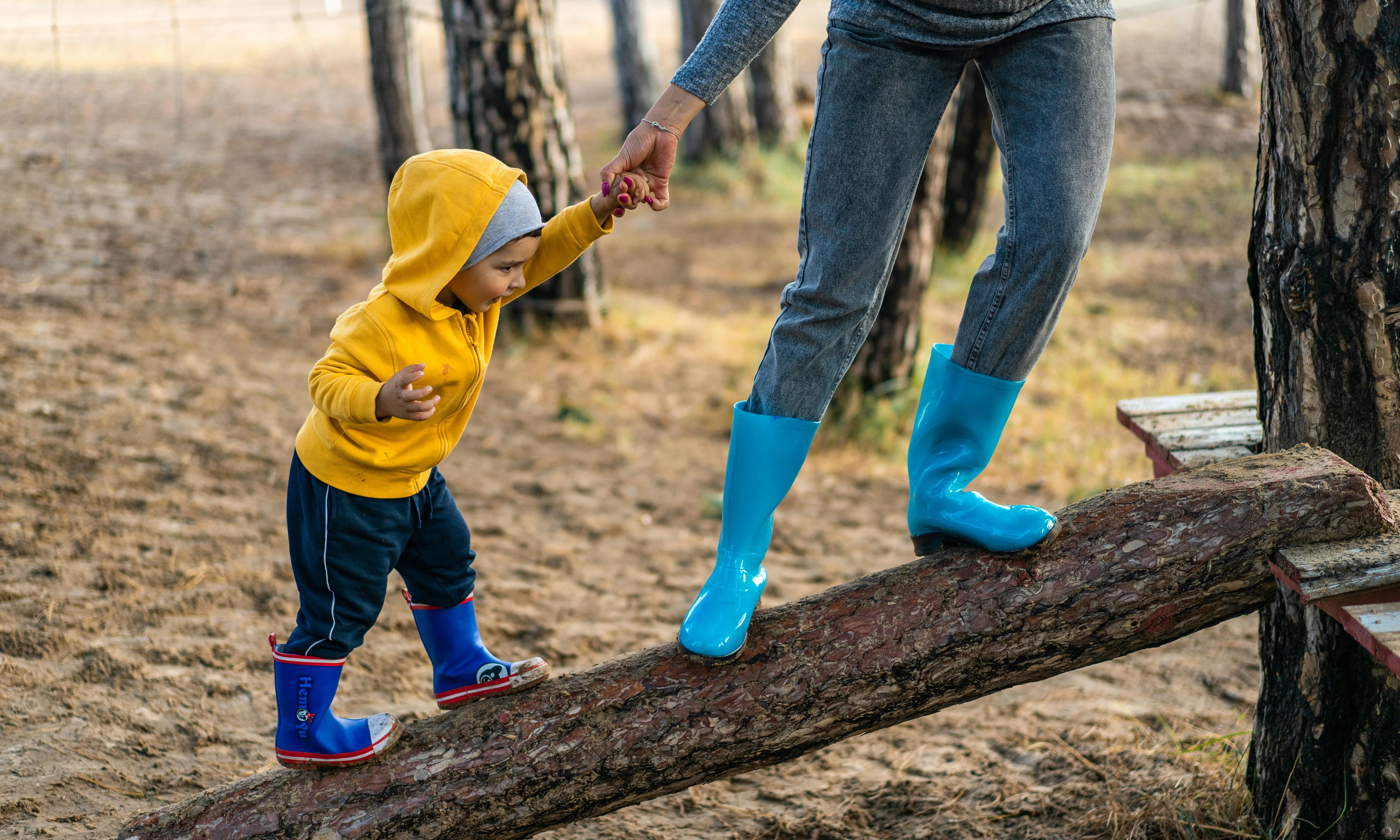 Adult ajundant a un infant a pujar a un arbre. Font: Pexels - Oleksandr P