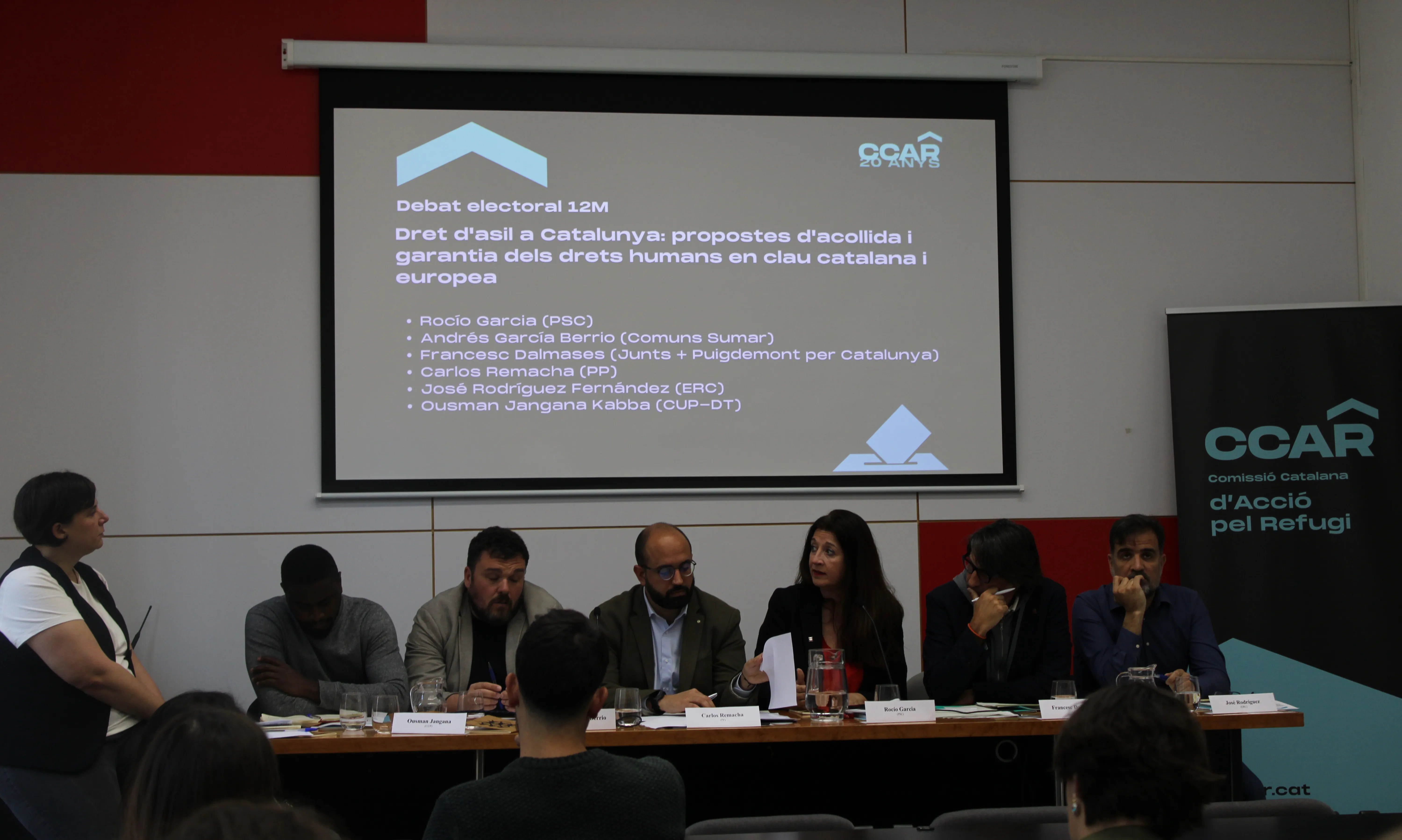 D'esquerra a dreta, els candidats Ousman Jangana, Andres García, Carlos Remacha, Rocío García, Francesc Dalmases i José Rodríguez