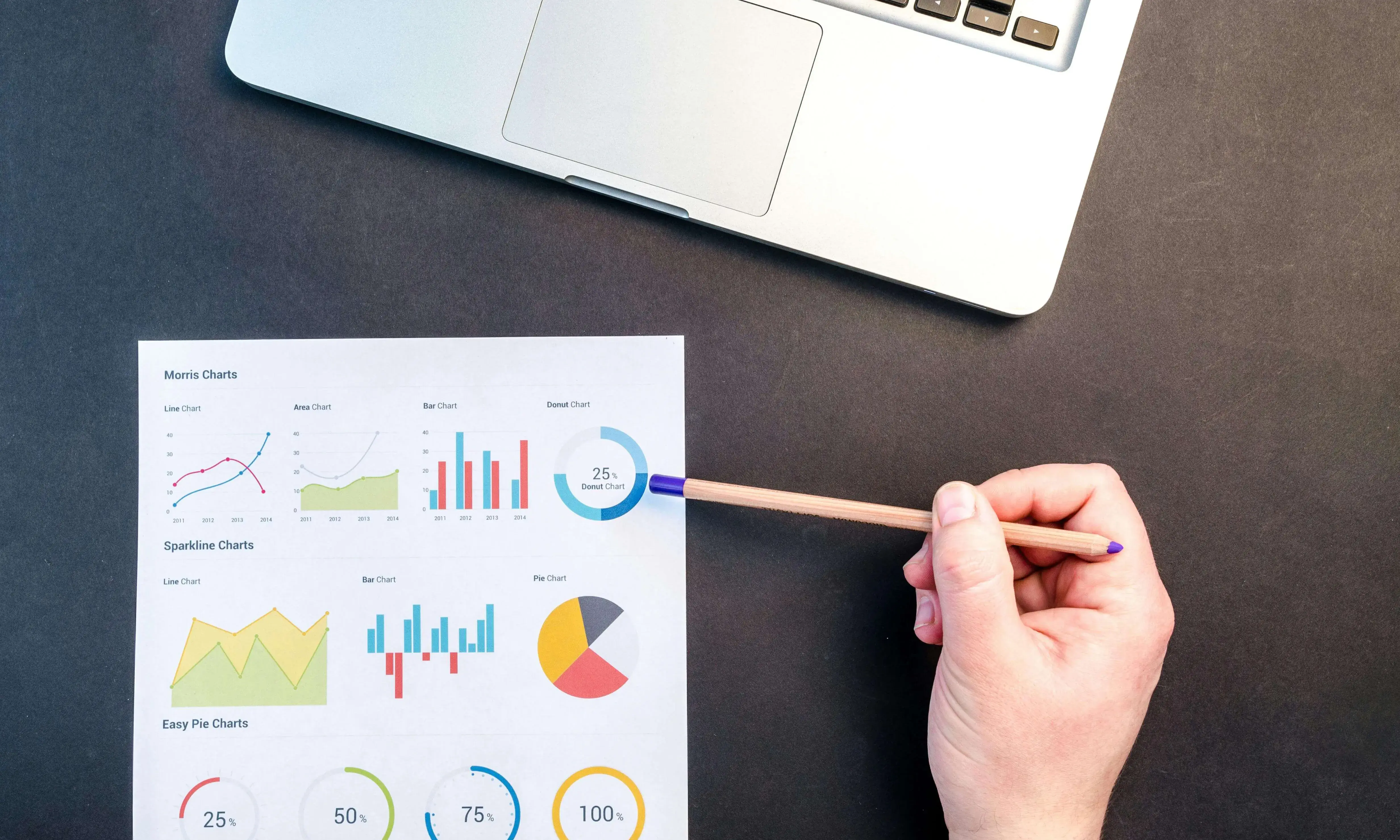 Persona analitzant els gràfics d'un full amb portàtil de fons