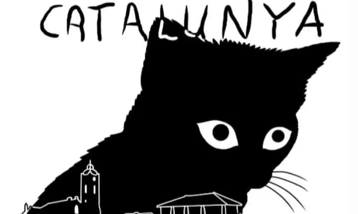 Dibuix d'un gat negre amb la frase Dibuixant Catalunya