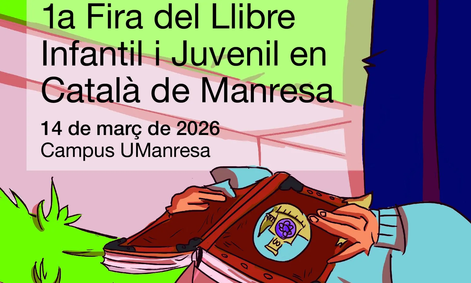 Cartell promocional de la Fira. Jove llegint un llibre